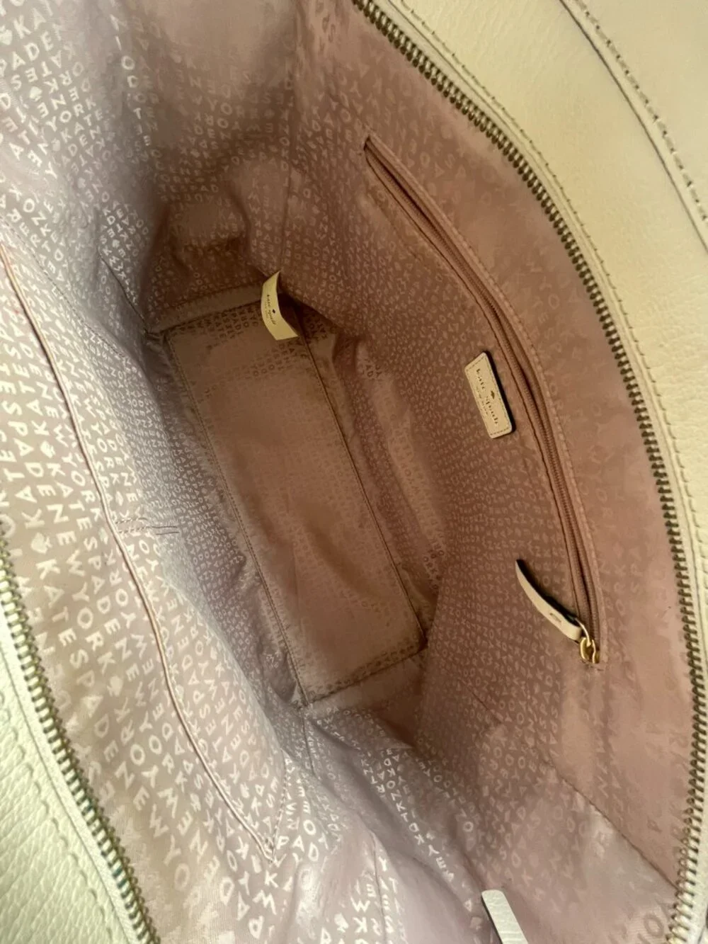 Kate Spade New York Large Leather Tote Purse Cream Ivory Shoulder Bag Work Lapto